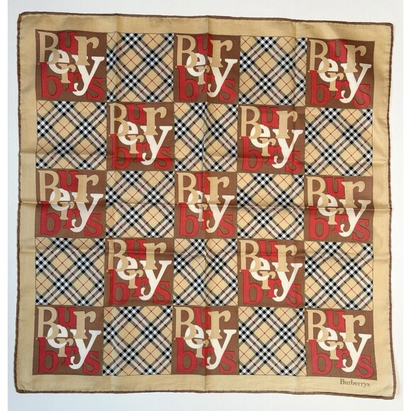 Burberry Scarf Brown & Beige Nova Check Plaid w/ Vintage Logo Square Preppy - Picture 1 of 9